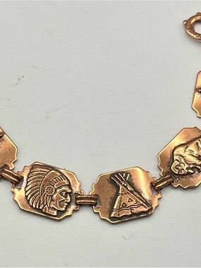 Vintage Pure Stamped Copper Native American Concho Link Bracelet